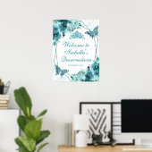Blauwgroen Welkomstteken Floral Quinceanera Poster (Thuiskantoor)