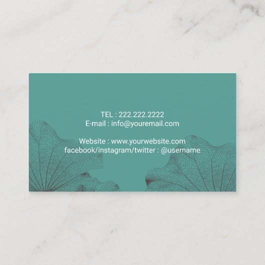 Blauwgroen Wellness Yoga Instructor voor het gloei Visitekaartje (Achterkant)