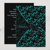 Blauwgroen wervelingen Black Party Event Sjabloon Kaart (Voorkant / Achterkant)