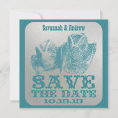 Blauwgroen Westerne Cowboy Cowgirl Wedding Save th Save The Date (Voorkant)