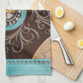 Blauwgroen Westerne keukenhanddoek (Quarter Fold)