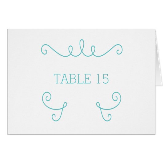 Blauwgroen Whimsical Flourish Table Number Kaart (Voorkant Horizontaal)