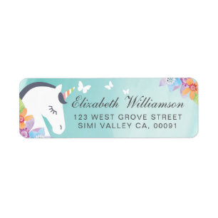 Blauwgroen Whimsical Magical Unicorn Butterfly & F Etiket