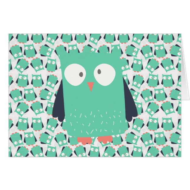 Blauwgroen Whimsical Owl (Voorkant Horizontaal)