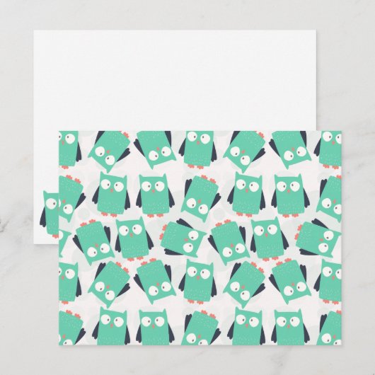 Blauwgroen Whimsical Owl Briefkaart (Voorkant / Achterkant)