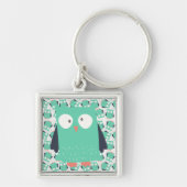 Blauwgroen Whimsical Owl Sleutelhanger (Voorkant)