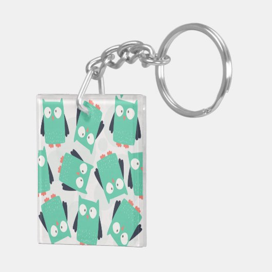 Blauwgroen Whimsical Owl Sleutelhanger (Achterkant Rechts)
