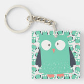 Blauwgroen Whimsical Owl Sleutelhanger (Voorkant)