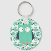 Blauwgroen Whimsical Owl Sleutelhanger (Voorkant)