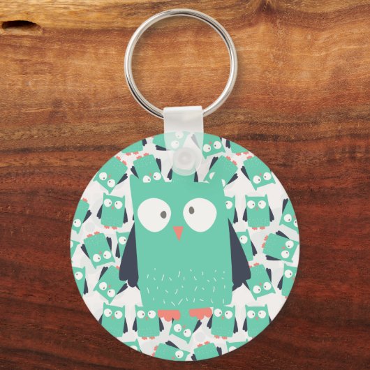 Blauwgroen Whimsical Owl Sleutelhanger (Voorkant)