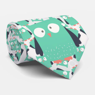 Blauwgroen Whimsical Owl Stropdas