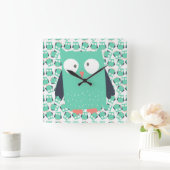 Blauwgroen Whimsical Ownership Vierkante Klok (Huis)