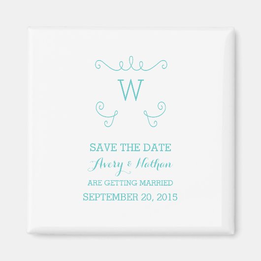 Blauwgroen Whimsical Save the Date Magnet (Voorkant)