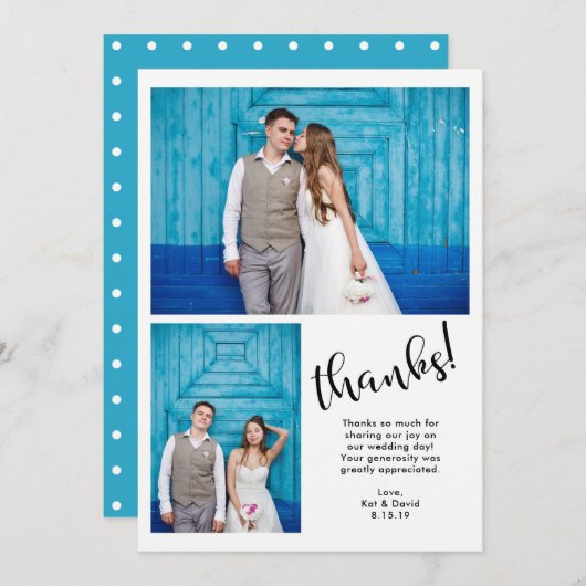 Blauwgroen Whimsy | Twee foto-bruiloft Dank u Bedankkaart (Voorkant / Achterkant)