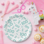 Blauwgroen/White 100th Birthday Party Number Patte Papieren Bordje (Feest)