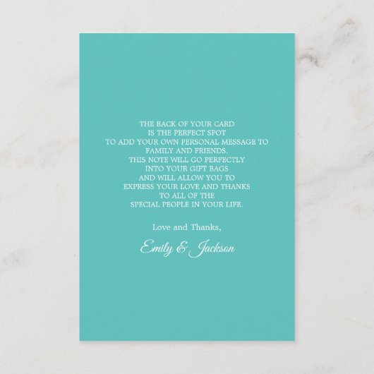 Blauwgroen White Beach Ocean Weddenschap Welkom Informatiekaartje (Achterkant)