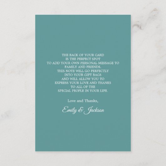 Blauwgroen White Beach Ocean Weddenschap Welkom Informatiekaartje (Achterkant)