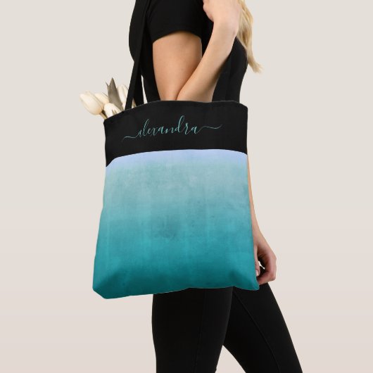 Blauwgroen White Black rustic gepersonaliseerd Tote Bag (Dichtbij)