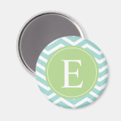 Blauwgroen White Chevron Green Monogram Magneet (Voorkant / Achterkant)
