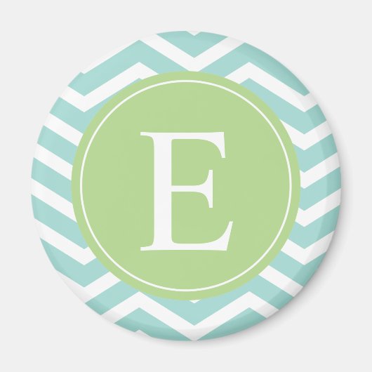 Blauwgroen White Chevron Green Monogram Magneet (Voorkant)