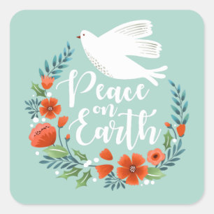 Blauwgroen White Dove Peace on Earth Kerstmis Vierkante Sticker