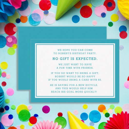 Blauwgroen White Fiver 5 dollar Birthday Party Informatiekaartje