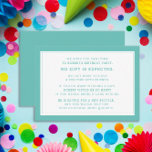 Blauwgroen White Fiver 5 dollar Birthday Party Informatiekaartje<br><div class="desc">Blauwgroen en witte verjaardagsuitnodiging voor Fiver (5 dollar) van het kind. Een vijfde verjaardag is een nieuwe trend in verjaardagsfeestjes voor kinderen. Fiver party's kunnen kinderen de waarde van geld leren terwijl ze verjaardagsgasten de gelegenheid bieden om van het feest te genieten zonder dat ze ontelbare uren hoeven door te...</div>
