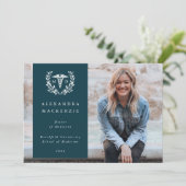 Blauwgroen + White Laurel WreatMedical Degree Foto Aankondiging (Staand voorkant)
