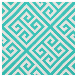 Blauwgroen White Med Greek Key Diag T Pattern #1 Stof