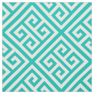 Blauwgroen White Med Greek Key Diag T Pattern #1 Stof