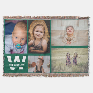 Blauwgroen White Multiple Photos Custom Monogram Deken