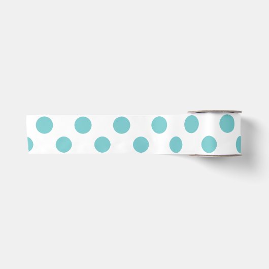 Blauwgroen White Polka Dots Pattern Satijnen Lint (Voorkant)