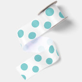 Blauwgroen White Polka Dots Pattern Satijnen Lint (Achterkant)