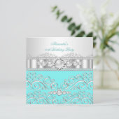 Blauwgroen White Silver Lace Pearl Birthday Party  Kaart (Staand voorkant)