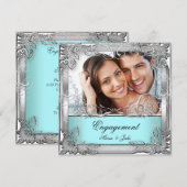 Blauwgroen White Silver Photo van Engagement Party Kaart (Voorkant / Achterkant)