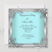 Blauwgroen White Silver Photo van Engagement Party Kaart (Achterkant)