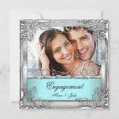 Blauwgroen White Silver Photo van Engagement Party Kaart (Voorkant)
