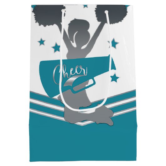 Blauwgroen White Silver Stars Cheer Cheer-toonaang Medium Cadeauzakje (Achterkant)