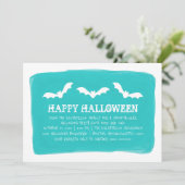 Blauwgroen White Waterverf Bats Halloween Party Kaart (Staand voorkant)