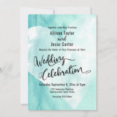 Blauwgroen White Waterverf Heart Wedding Celebrati Kaart (Voorkant)