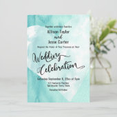 Blauwgroen White Waterverf Heart Wedding Celebrati Kaart (Staand voorkant)
