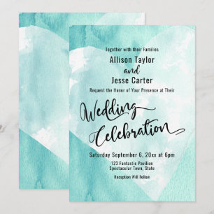 Blauwgroen White Waterverf Heart Wedding Celebrati Kaart