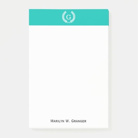 Blauwgroen White Wheat Laurel Wreated Initiaal Mon Post-it® Notes (Voorkant)