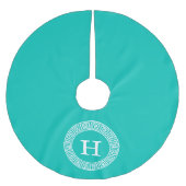 Blauwgroen WHT Grieks Sleutel RND Lijst Initiaal M Kerstboom Rok (Voorkant)