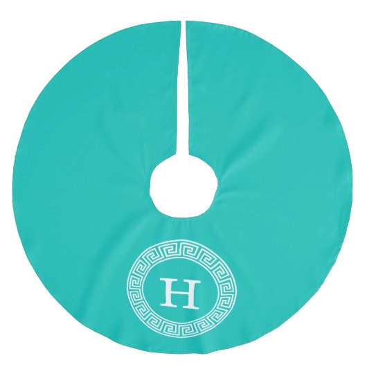 Blauwgroen WHT Grieks Sleutel RND Lijst Initiaal M Kerstboom Rok (Voorkant)