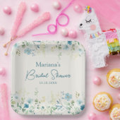 Blauwgroen Wildbloemen op Beige Bloemen Vrijgezell Papieren Bordje (Feest)