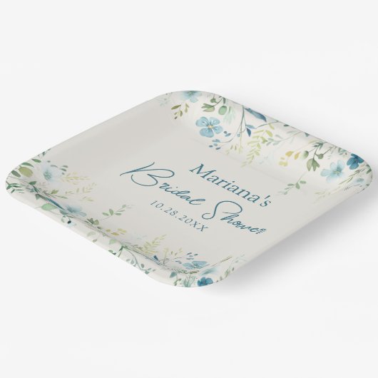 Blauwgroen Wildbloemen op Beige Bloemen Vrijgezell Papieren Bordje (Gebogen)