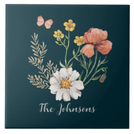 Blauwgroen wilde bloem tegeltje