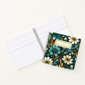 Blauwgroen wilde bloemen en vogels - Modern Folk A Notitieboek (Binnen)