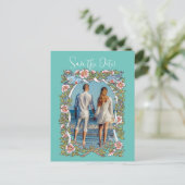 Blauwgroen Wildflower Bird Border Sla de datum fot Briefkaart (Staand voorkant)